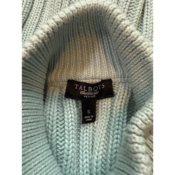 Talbots Petite Zip Front Ribbed Sweater Size S Light Blue Soft Warm HIgh Collar - Picture 6 of 7